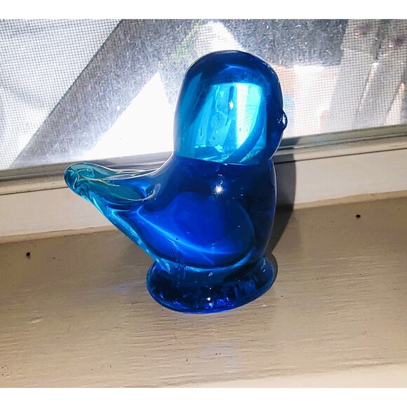 VTG Crystal Hand Blown Bluebird of Happiness Sea Blue Glass Figurine Signed 3"H - Picture 13 of 16